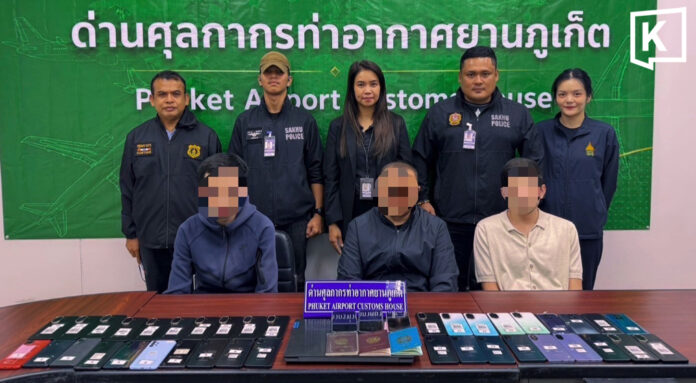Three Foreign Nationals Arrested at Phuket Airport for Smuggling 38 Phones