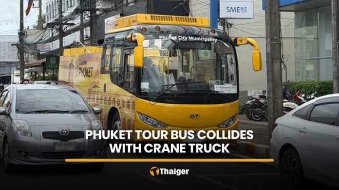 Collision between Phuket tour bus and crane truck injures four