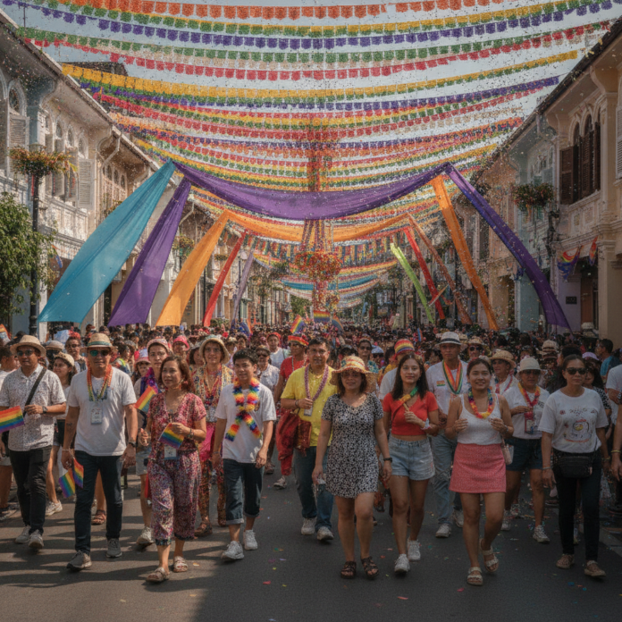 Phuket Old Town Celebrates Pride with Colorful Rainbow Display — AI-generated illustration