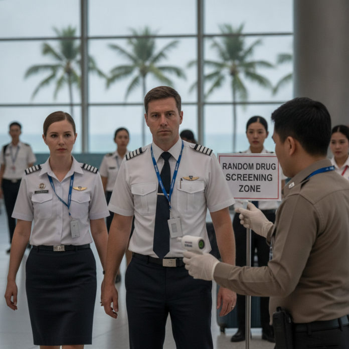 Call for Random Drug Tests for Airline Crew Following Recent Incidents — AI-generated illustration