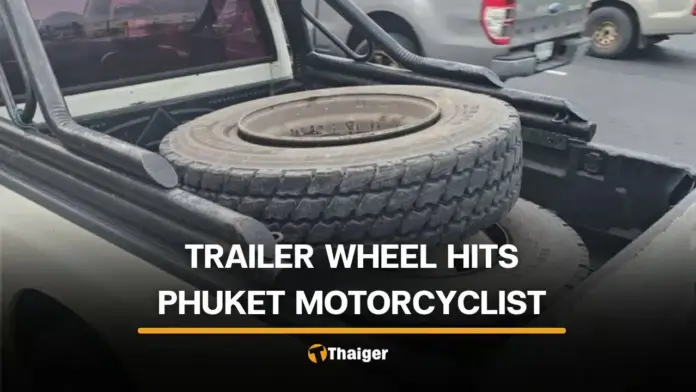 Loose Trailer Wheel Injures Woman at Phuket Traffic Lights